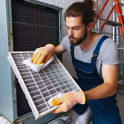 technician cleaning an air conditioning filter