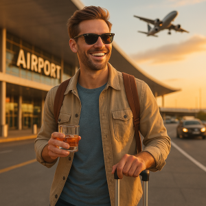 A man travelling with whisky